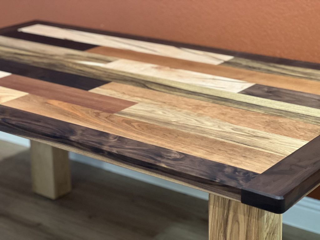 Corner of the mixed hardwood dining table