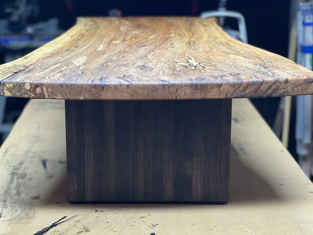 Spalted slab coffee table, front view